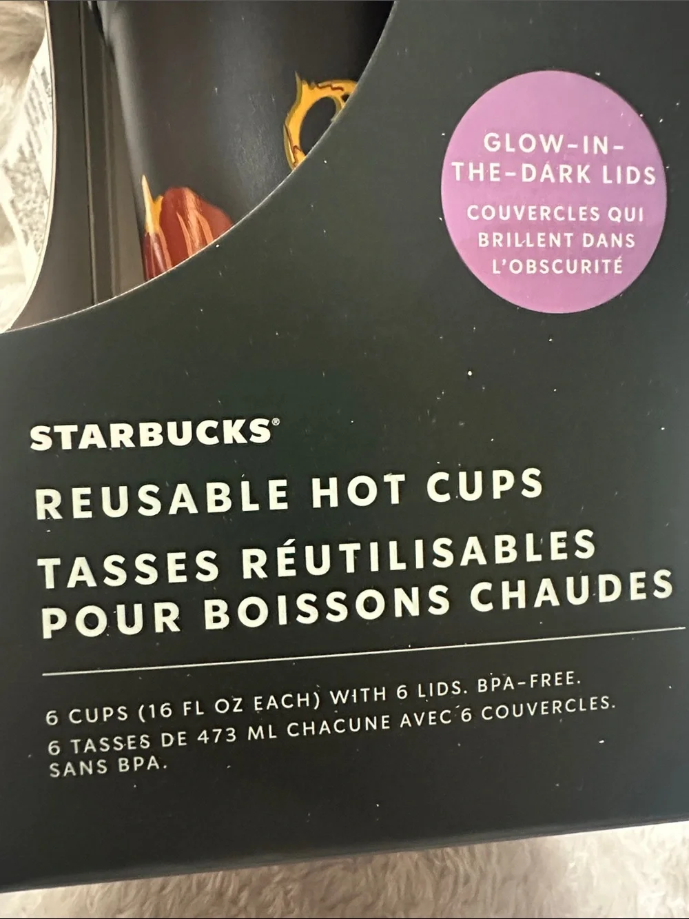 Starbucks Black Reusable Hot Cups with Halloween Pumpkin Accent